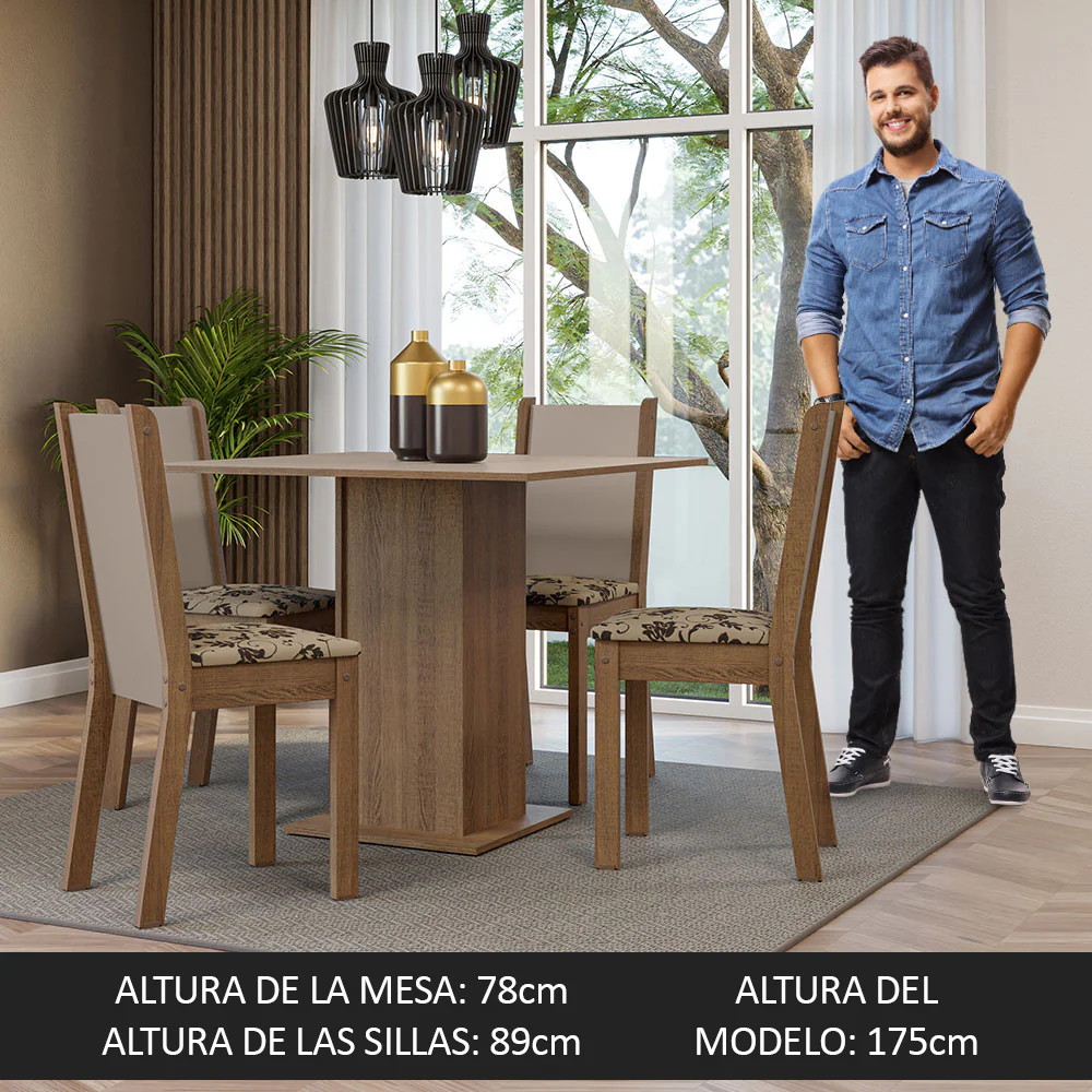 Juego de Comedor Mesa Tapa de Madera 4 Sillas Marrón/Crema/Beige Marrón Alana Madesa - Image 6