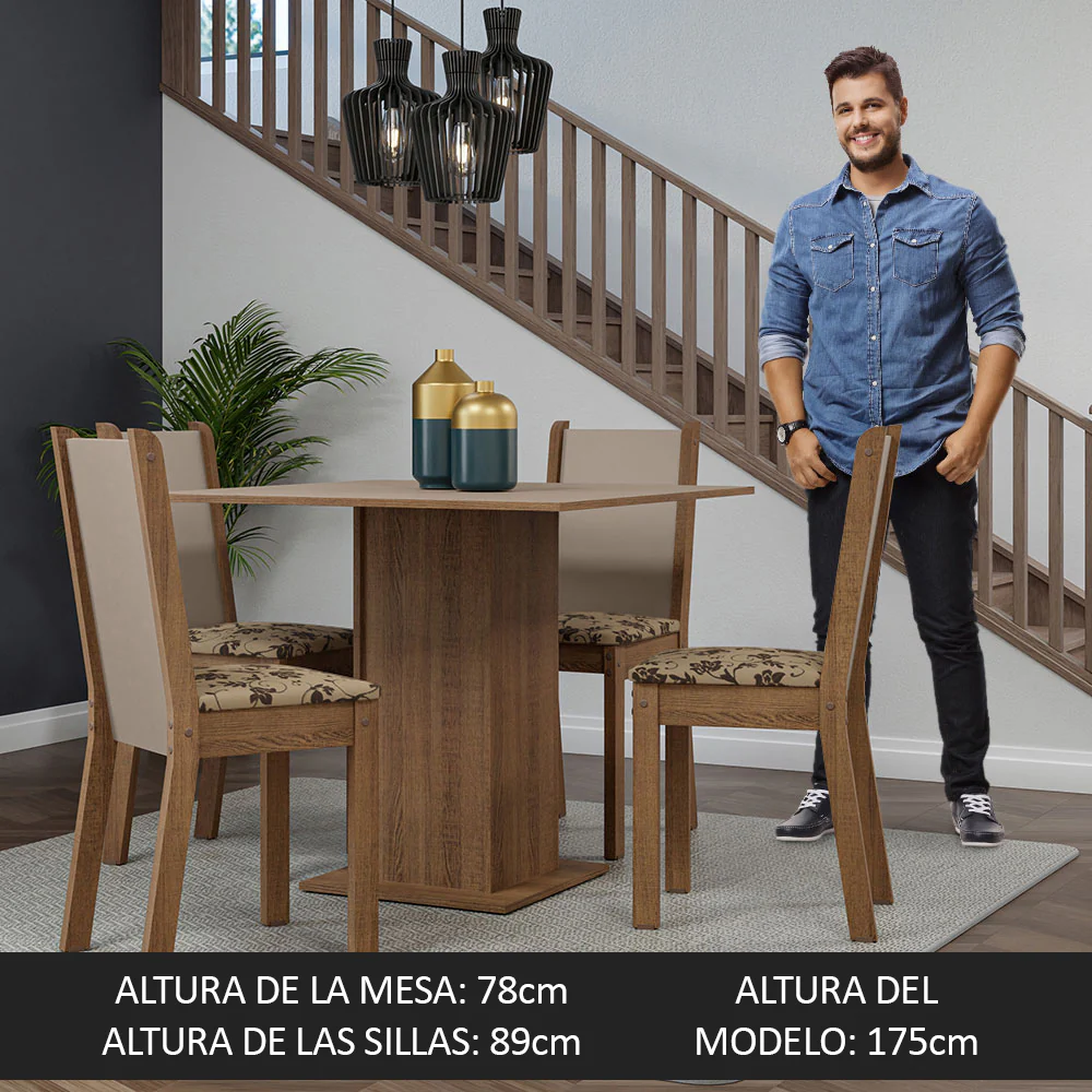 Juego de Comedor Mesa Tapa de Madera 4 Sillas Marrón/Crema/Beige Marrón Briana Madesa - Image 6