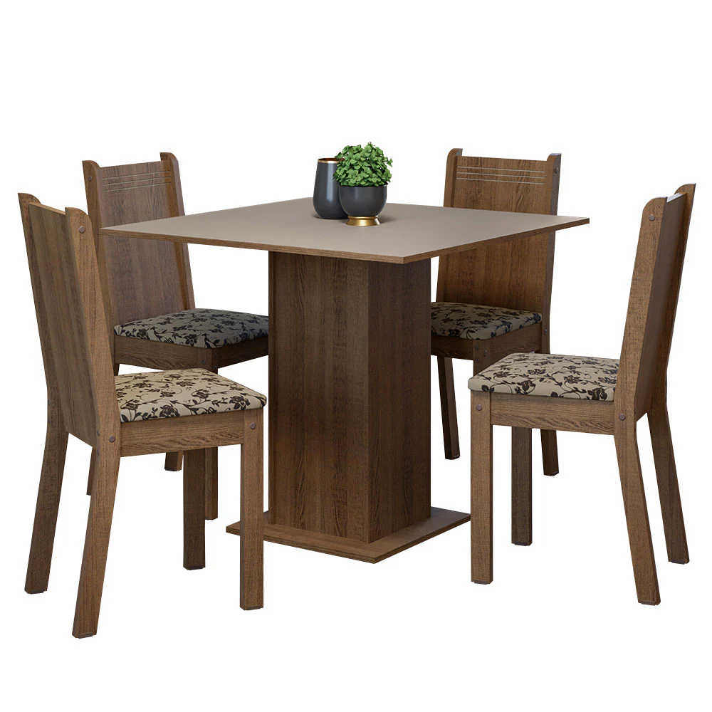 Juego de Comedor Mesa Tapa de Madera 4 Sillas Marrón/Crema/Beige Marrón Samara Madesa - Image 3