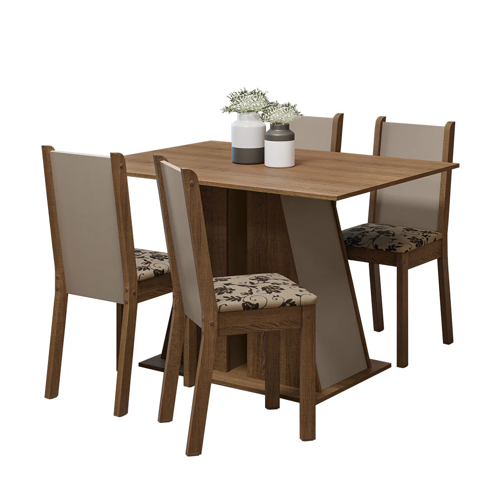 Juego de Comedor Mesa Tapa de Madera 4 Sillas Marrón/Crema/Beige Marrón Sophie Madesa - Image 2