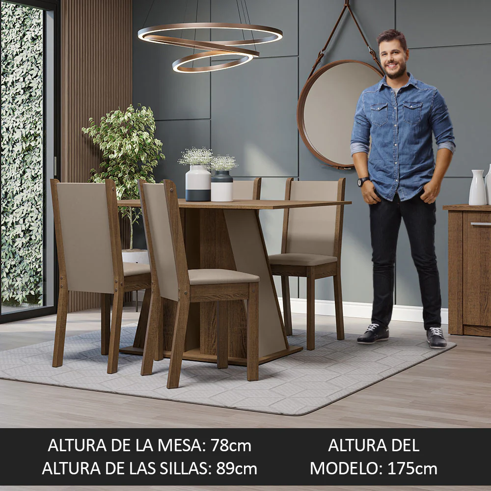 Juego de Comedor Mesa Tapa de Madera 4 Sillas Marrón/Crema/Beige Sophie Madesa - Image 6