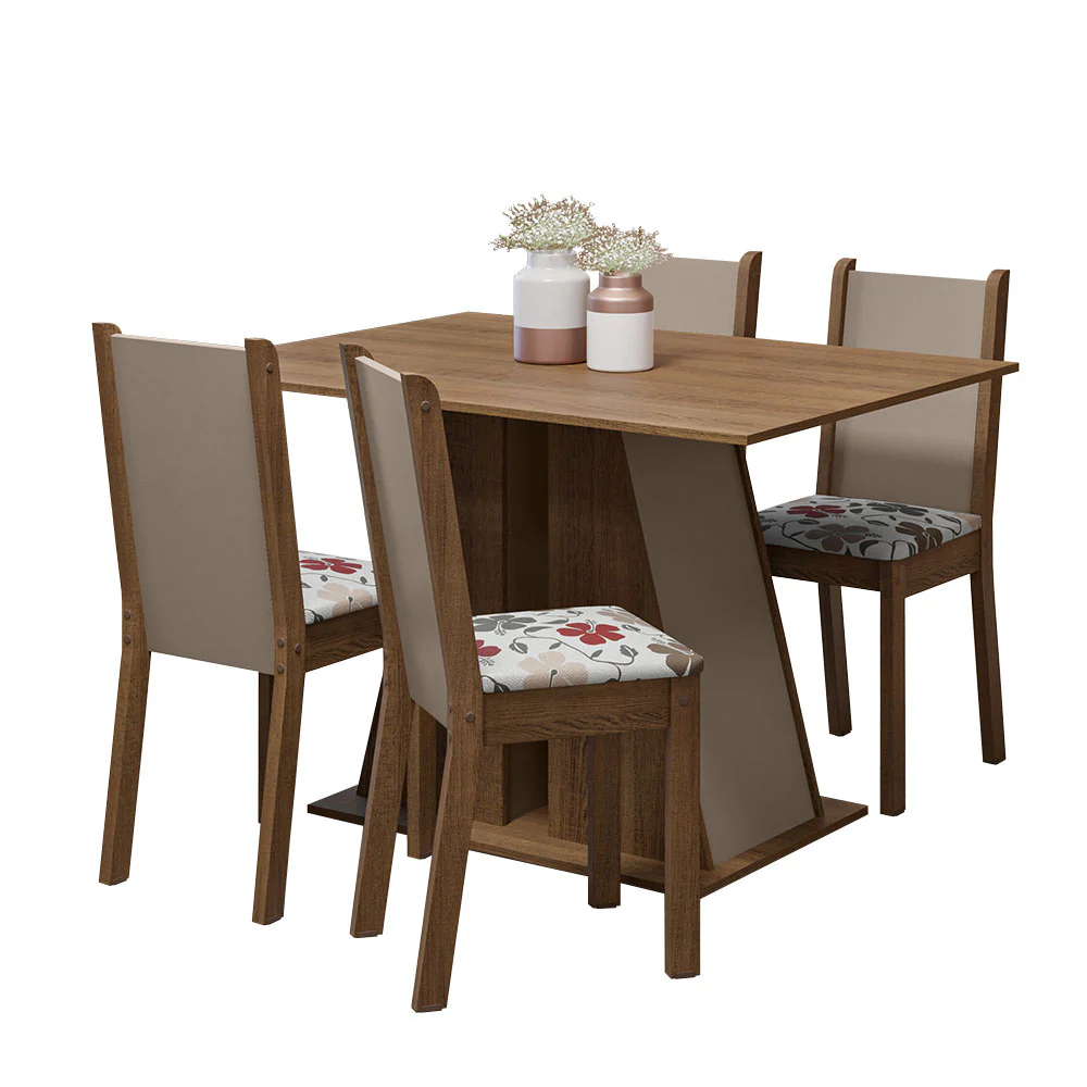 Juego de Comedor Mesa Tapa de Madera 4 Sillas Marrón/Crema/Hibiscos Sophie Madesa - Image 3