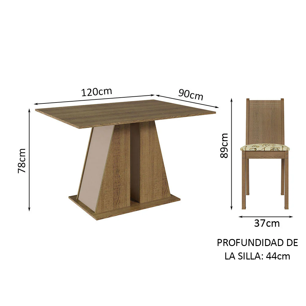Juego de Comedor Mesa Tapa de Madera 4 Sillas Marrón/Crema/Lírio Beige Marilyn Madesa - Image 2