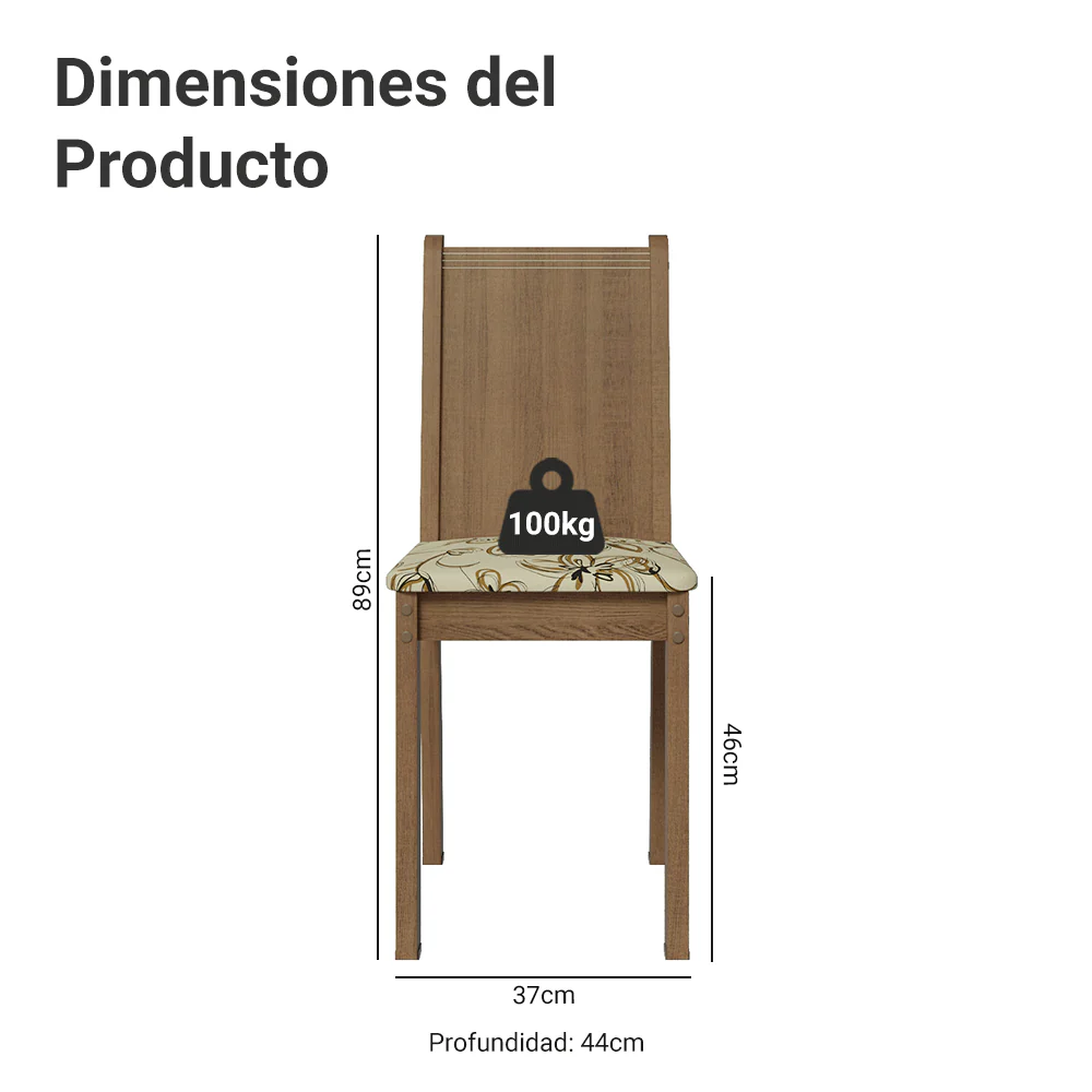 Juego de Comedor Mesa Tapa de Madera 4 Sillas Marrón/Crema/Lírio Beige Samara Madesa - Image 2