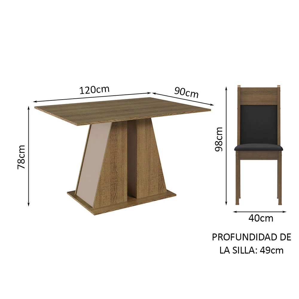 Juego de Comedor Mesa Tapa de Madera 4 Sillas Marrón/Crema/Negro Angel Madesa - Image 2