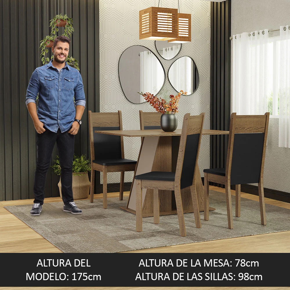 Juego de Comedor Mesa Tapa de Madera 4 Sillas Marrón/Crema/Negro Angel Madesa - Image 5