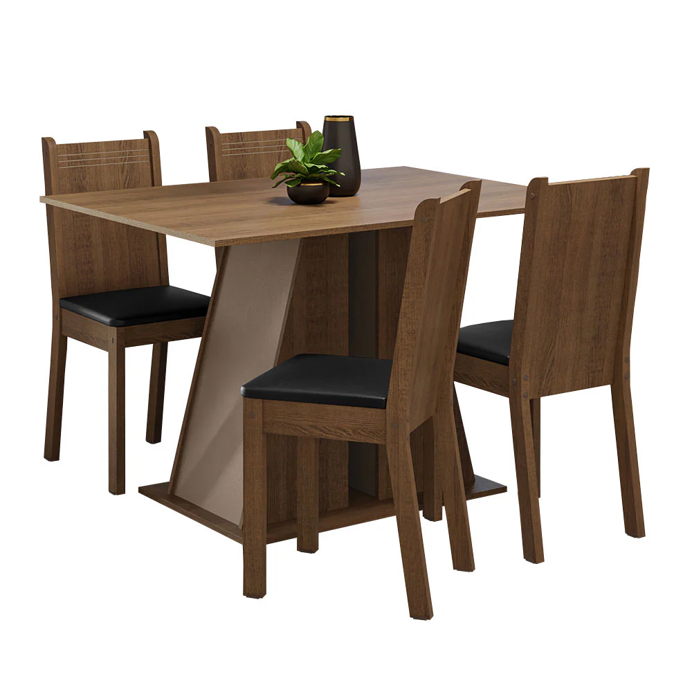 Juego de Comedor Mesa Tapa de Madera 4 Sillas Marrón/Crema/Negro Marilyn Madesa - Image 3