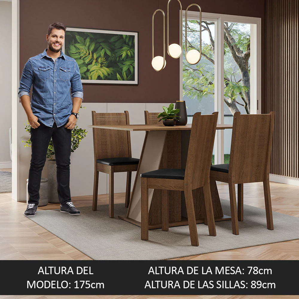 Juego de Comedor Mesa Tapa de Madera 4 Sillas Marrón/Crema/Negro Marilyn Madesa - Image 5