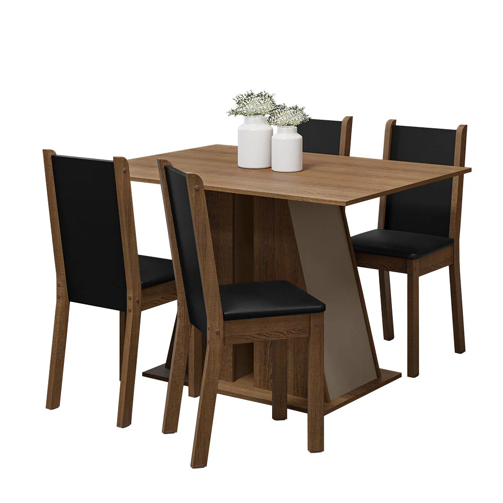Juego de Comedor Mesa Tapa de Madera 4 Sillas Marrón/Crema/Negro Sophie Madesa - Image 3