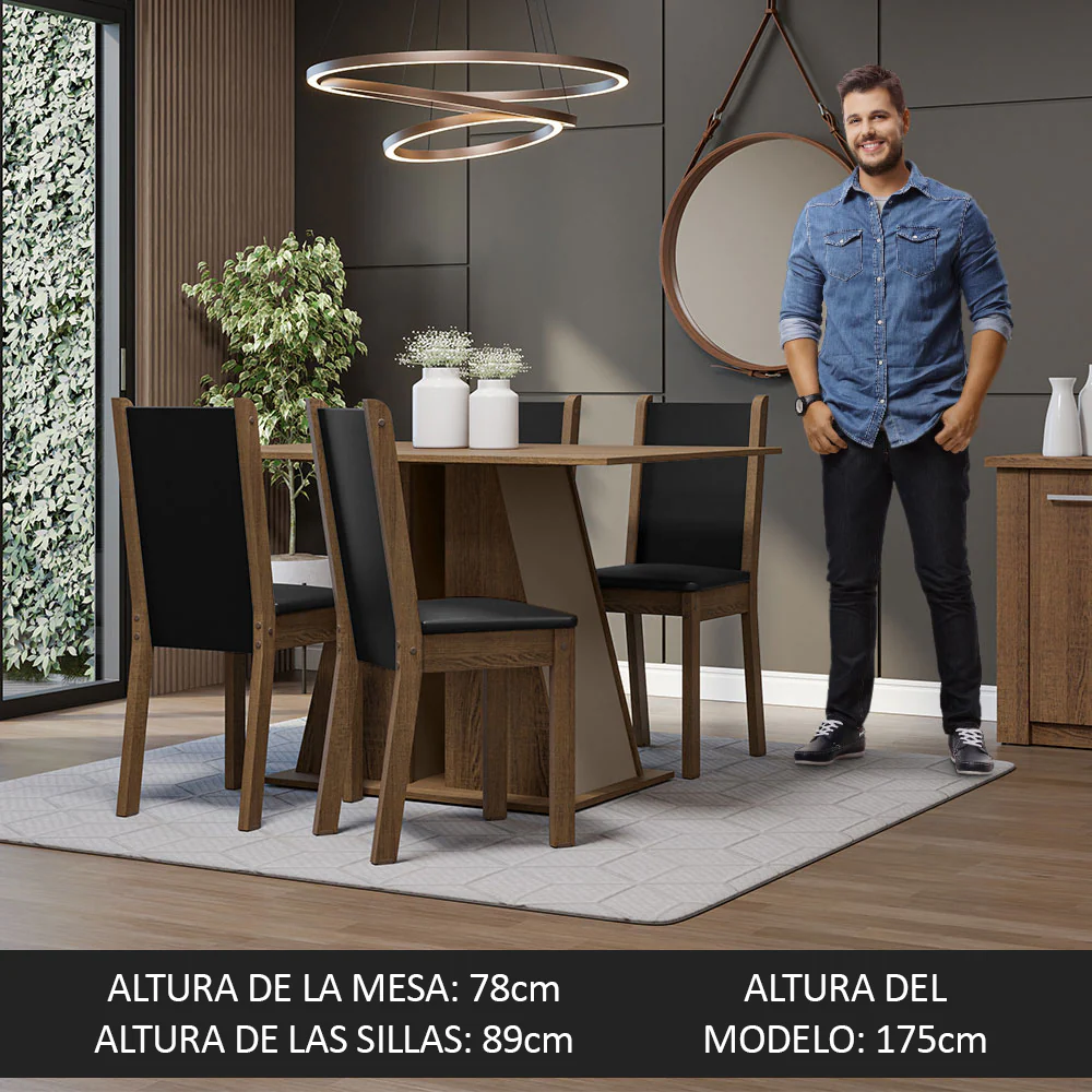 Juego de Comedor Mesa Tapa de Madera 4 Sillas Marrón/Crema/Negro Sophie Madesa - Image 6