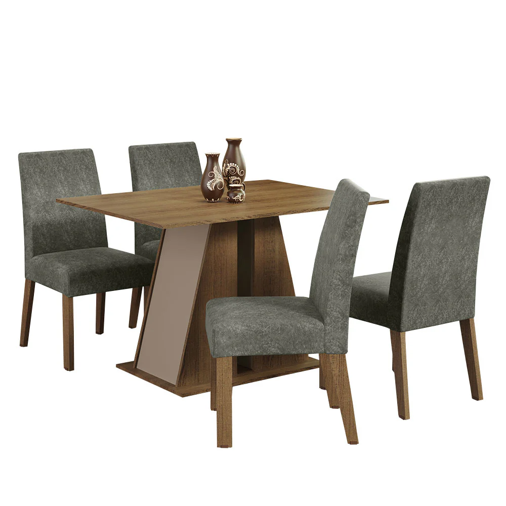 Juego de Comedor Mesa Tapa de Madera 4 Sillas Marrón/Crema/Silver Agnes Madesa - Image 3