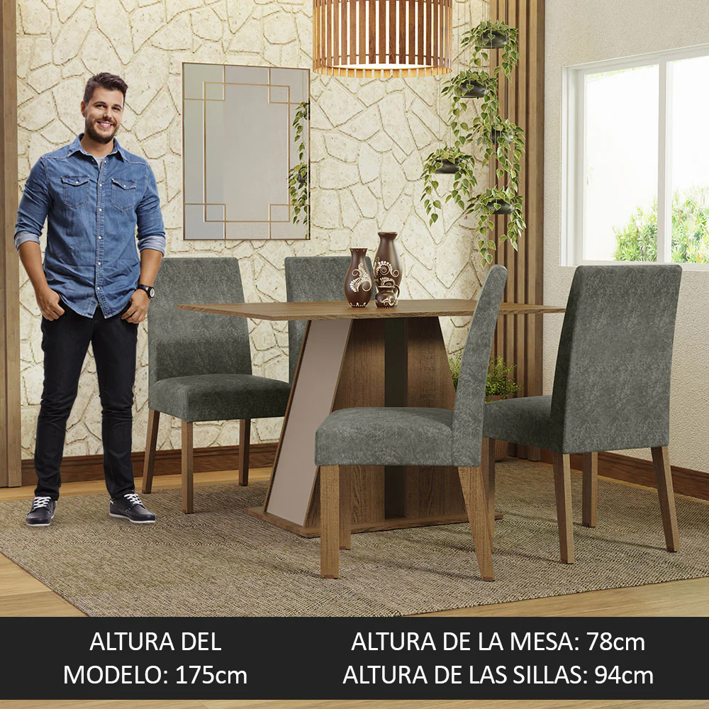 Juego de Comedor Mesa Tapa de Madera 4 Sillas Marrón/Crema/Silver Agnes Madesa - Image 5