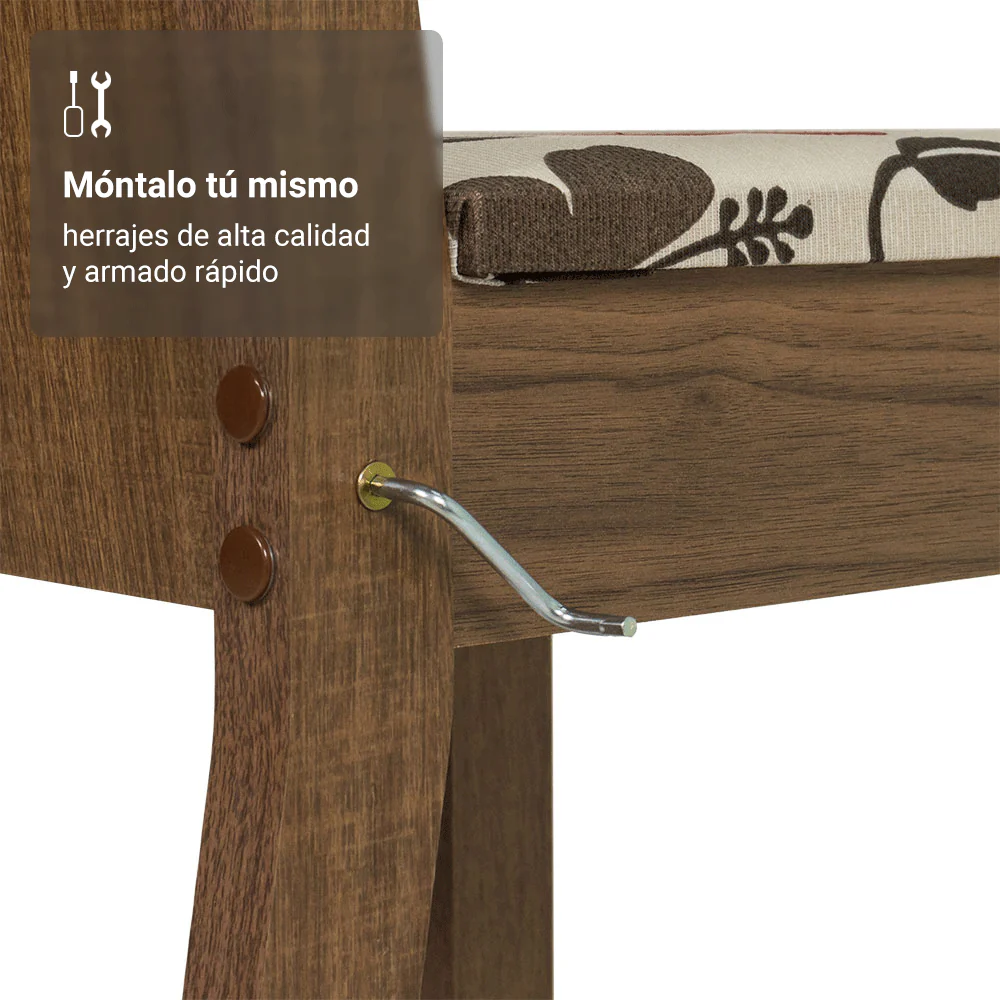 Juego de Comedor Mesa Tapa de Madera 4 Sillas Marrón/Gris/Floral Hibiscos Samara Madesa - Image 7
