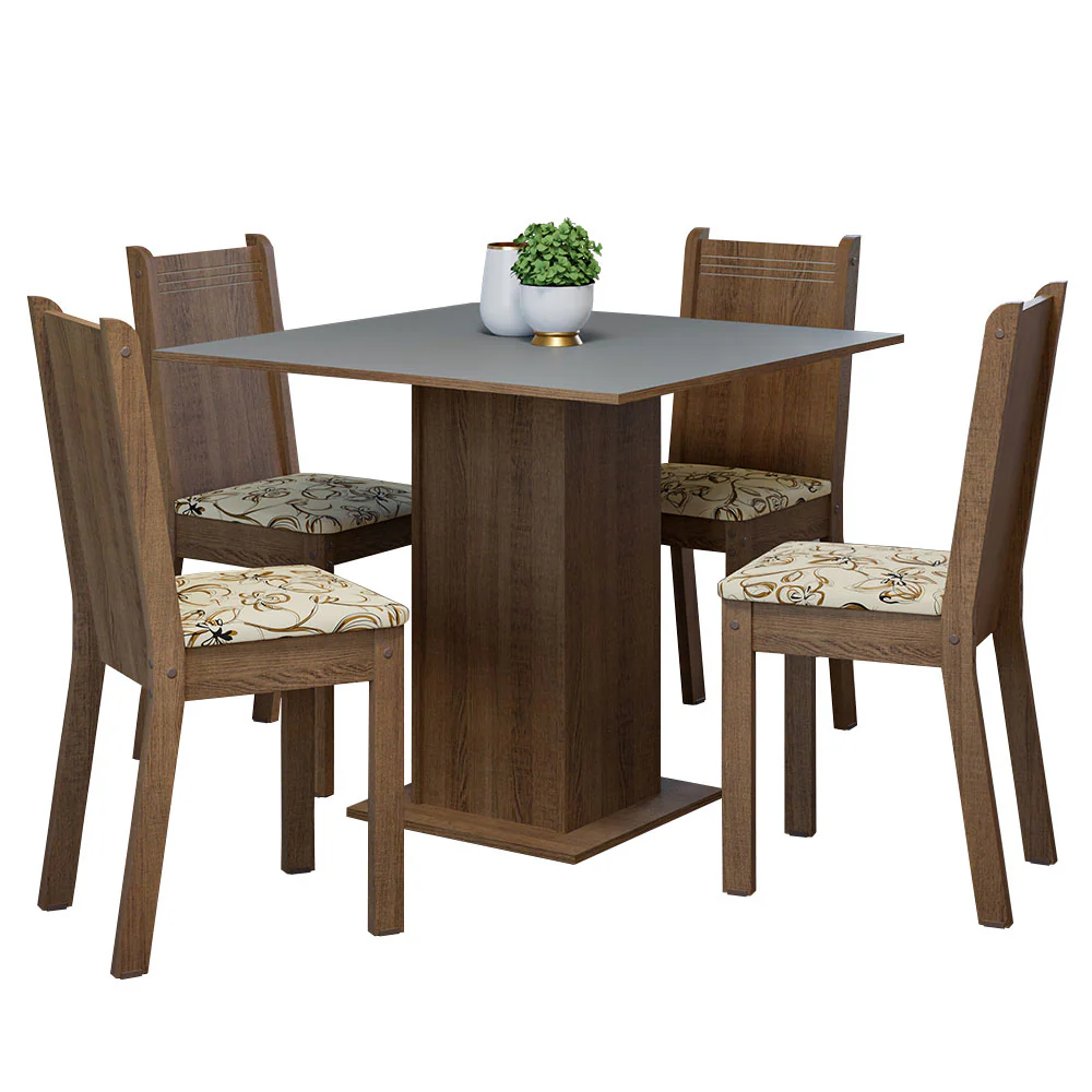 Juego de Comedor Mesa Tapa de Madera 4 Sillas Marrón/Gris/Lírio Beige Samara Madesa - Image 3