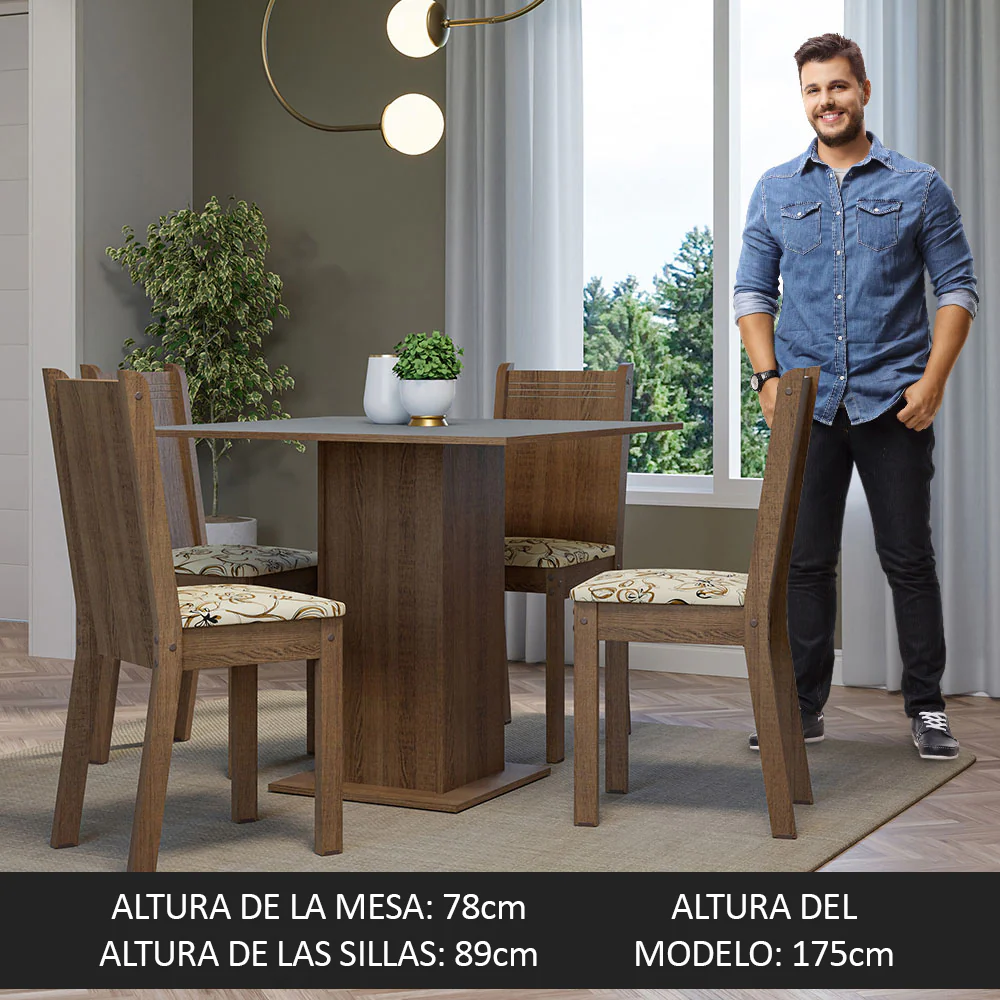 Juego de Comedor Mesa Tapa de Madera 4 Sillas Marrón/Gris/Lírio Beige Samara Madesa - Image 5