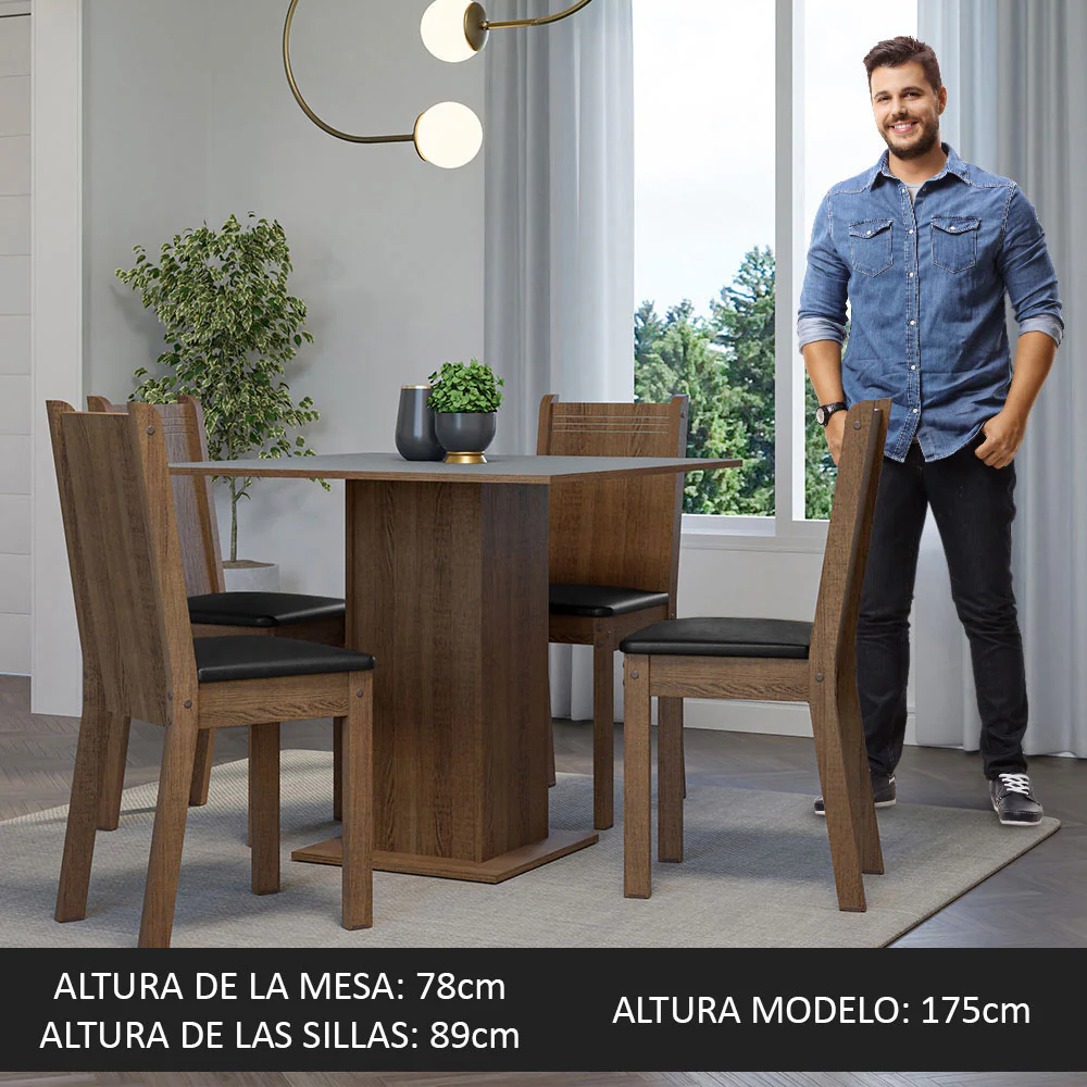 Juego de Comedor Mesa Tapa de Madera 4 Sillas Marrón/Gris/Negro Samara Madesa - Image 5