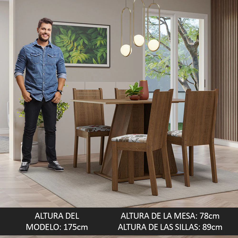 Juego de Comedor Mesa Tapa de Madera 4 Sillas Marrón/Hibiscos Marilyn Madesa - Image 5