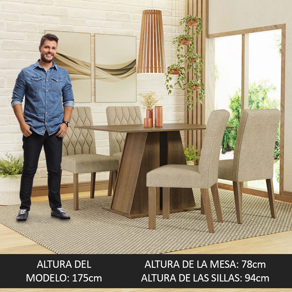 Juego de Comedor Mesa Tapa de Madera 4 Sillas Marrón/Imperial Gisele Madesa - Image 5