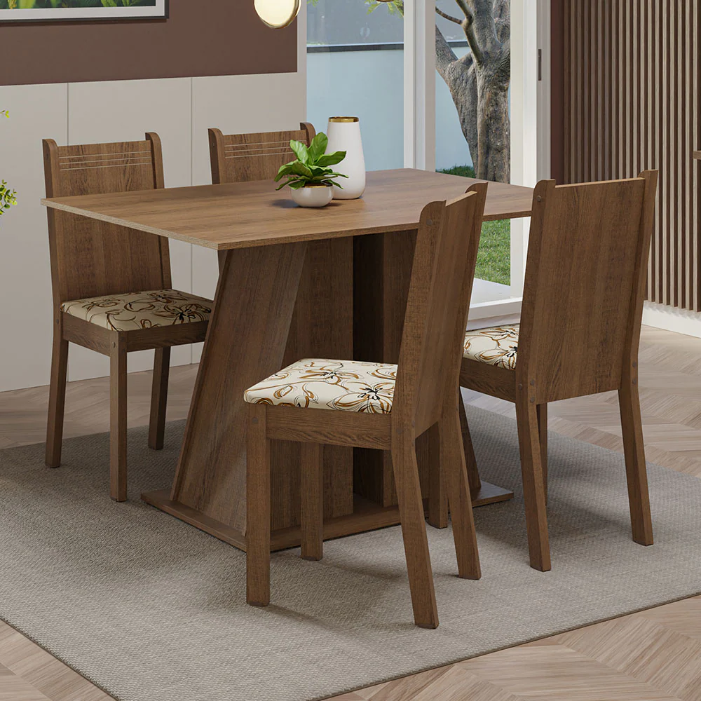 Juego de Comedor Mesa Tapa de Madera 4 Sillas Marrón/Lírio Beige Marilyn Madesa