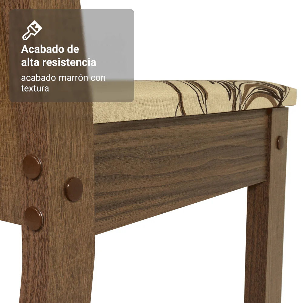 Juego de Comedor Mesa Tapa de Madera 4 Sillas Marrón/Lírio Beige Marilyn Madesa - Image 8
