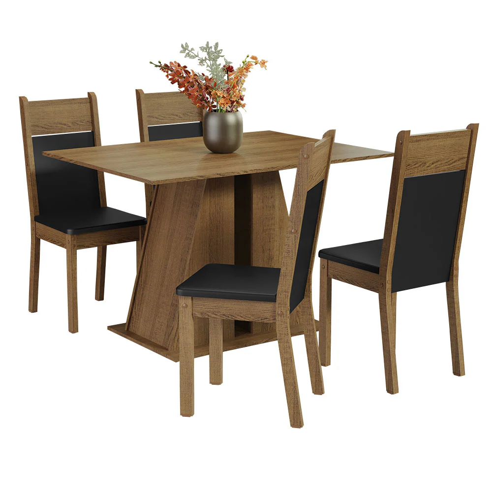 Juego de Comedor Mesa Tapa de Madera 4 Sillas Marrón/Negro Angel Madesa - Image 3