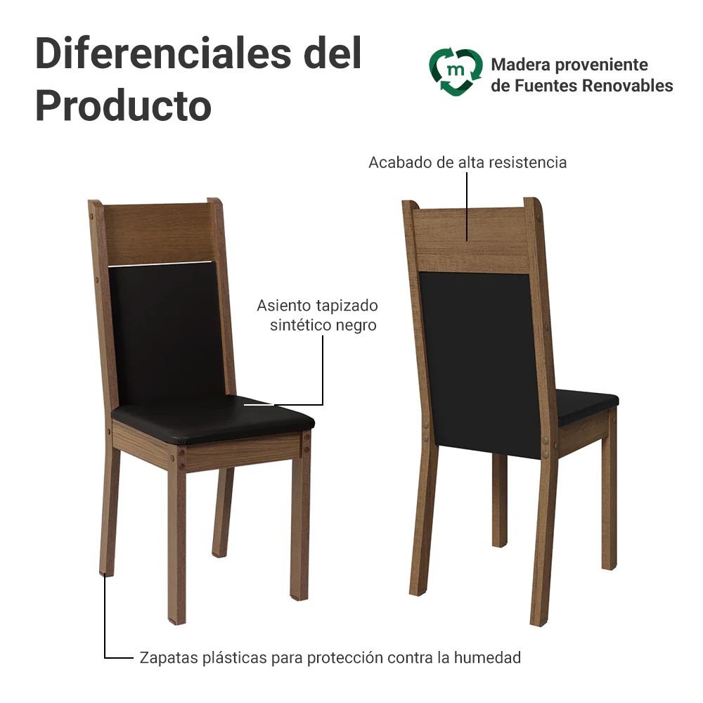 Juego de Comedor Mesa Tapa de Madera 4 Sillas Marrón/Negro Angel Madesa - Image 4