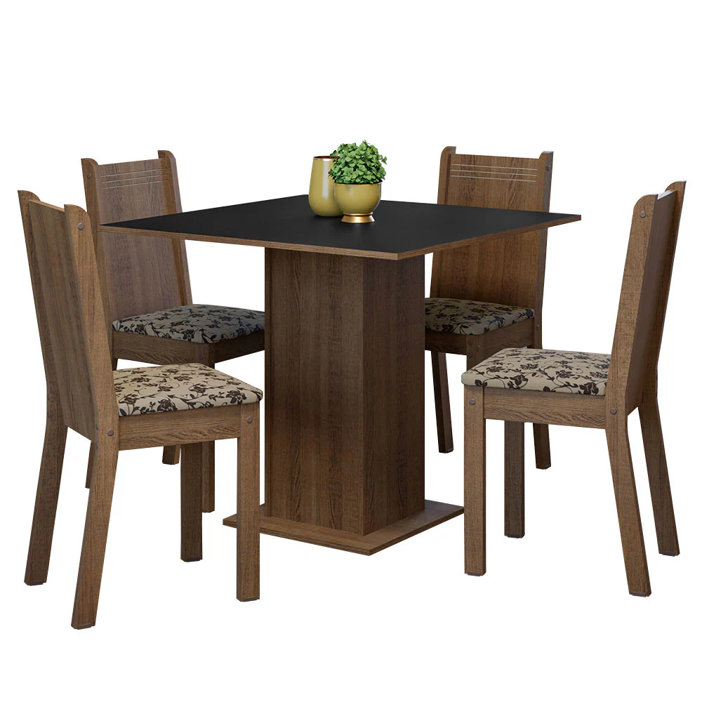 Juego de Comedor Mesa Tapa de Madera 4 Sillas Marrón/Negro/Beige Marrón Samara Madesa - Image 3