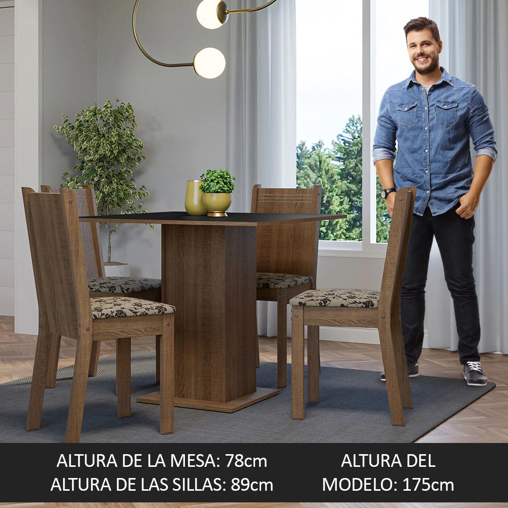 Juego de Comedor Mesa Tapa de Madera 4 Sillas Marrón/Negro/Beige Marrón Samara Madesa - Image 6