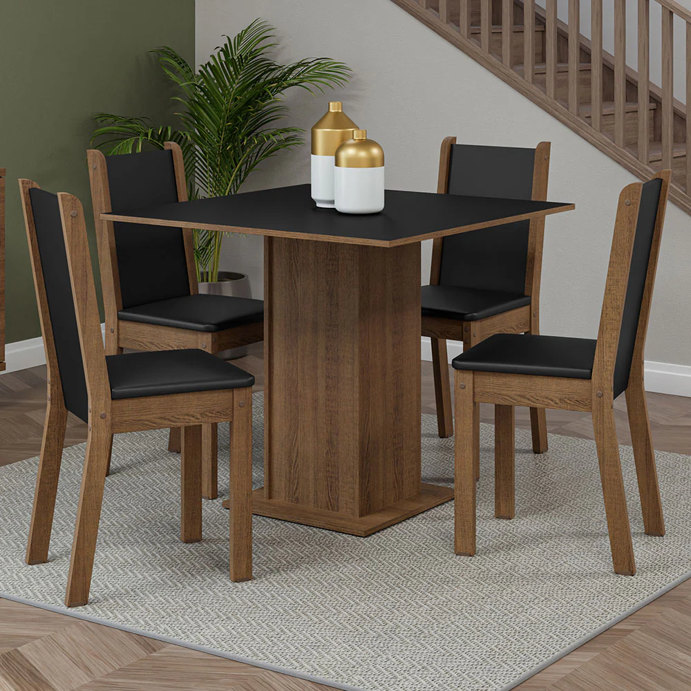 Juego de Comedor Mesa Tapa de Madera 4 Sillas Marrón/Negro Briana Madesa
