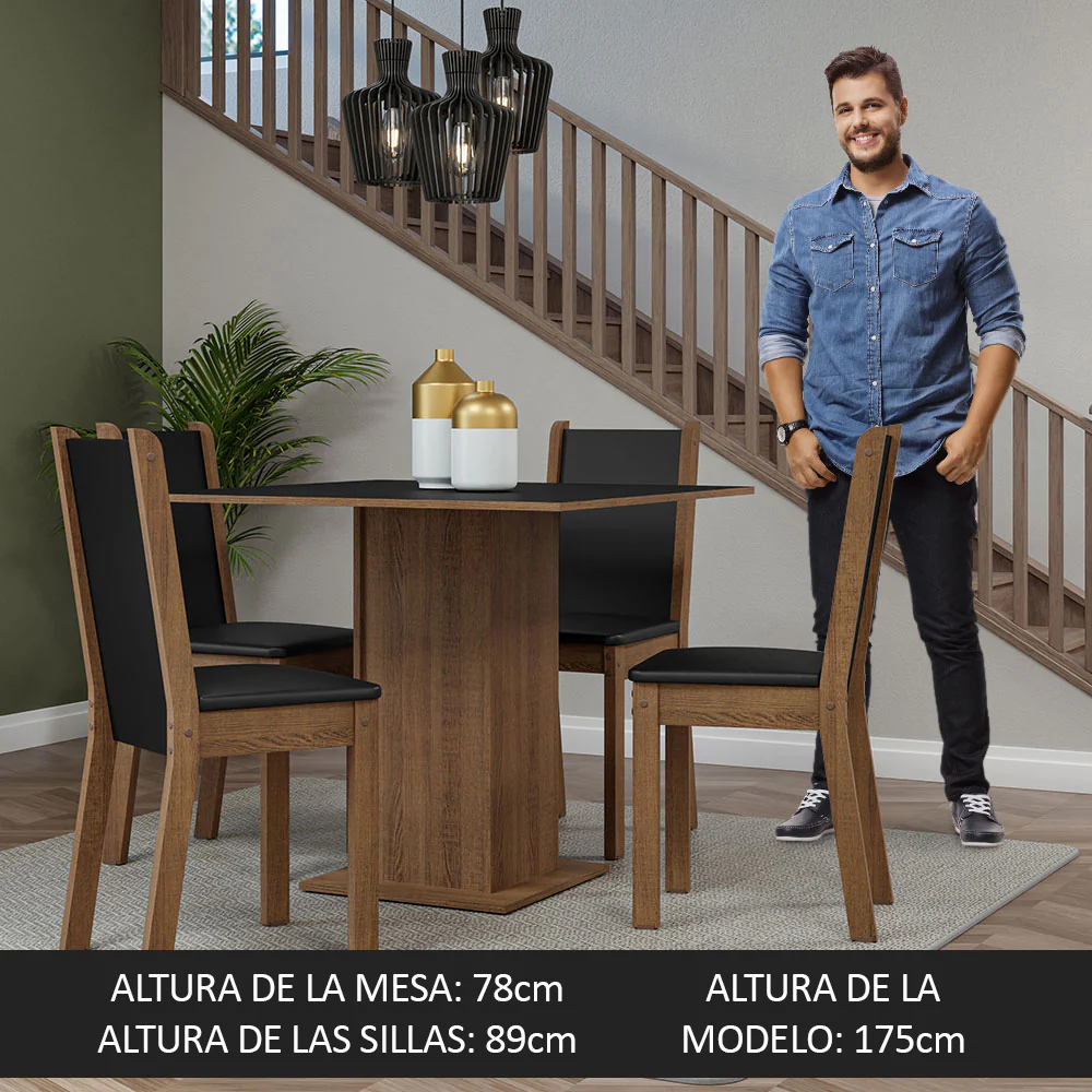 Juego de Comedor Mesa Tapa de Madera 4 Sillas Marrón/Negro Briana Madesa - Image 6