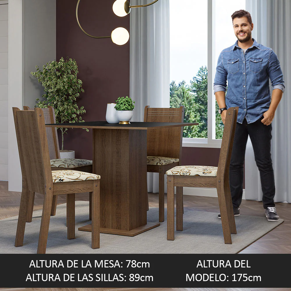 Juego de Comedor Mesa Tapa de Madera 4 Sillas Marrón/Negro/Lírio Beige Samara Madesa - Image 6
