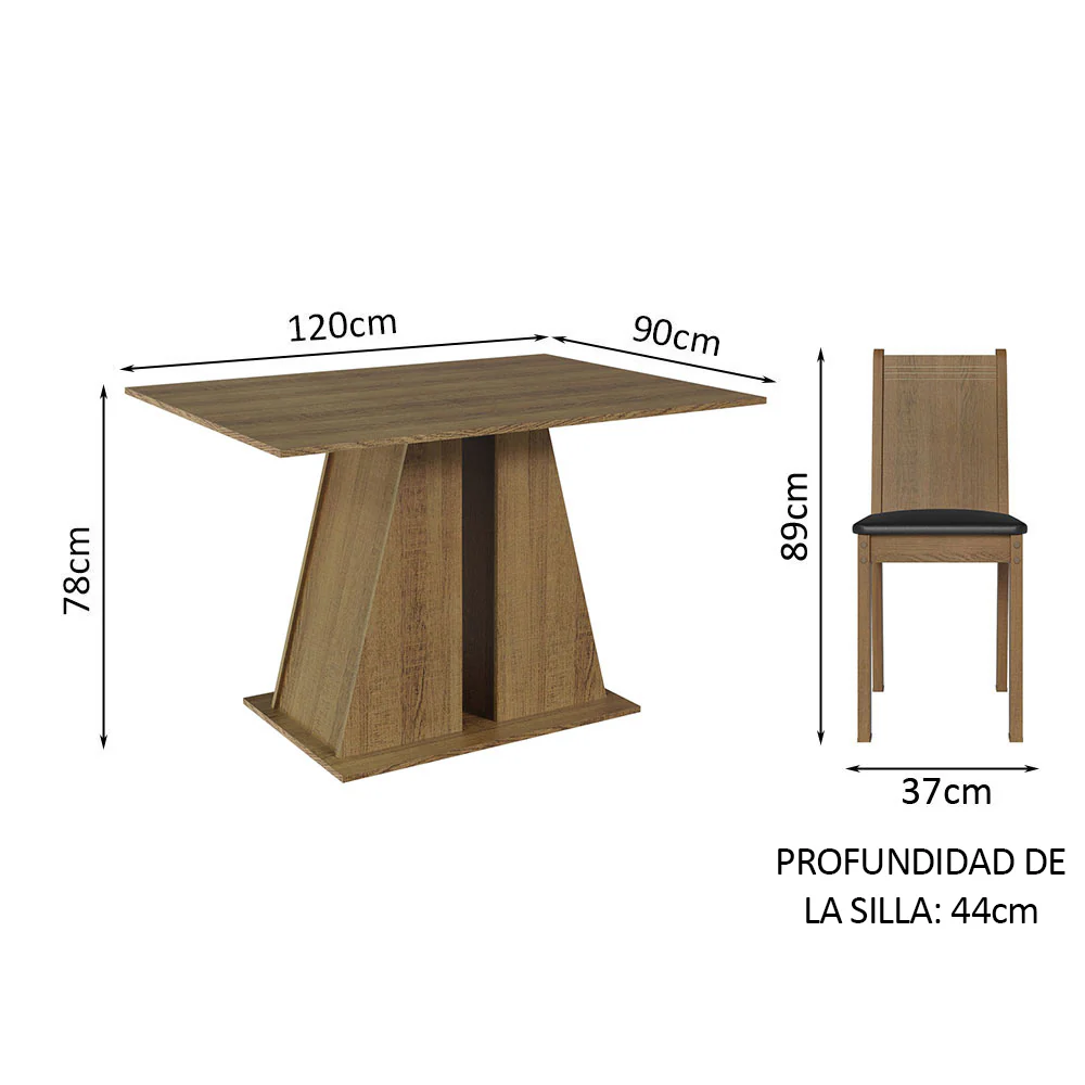 Juego de Comedor Mesa Tapa de Madera 4 Sillas Marrón/Negro Marilyn Madesa - Image 2