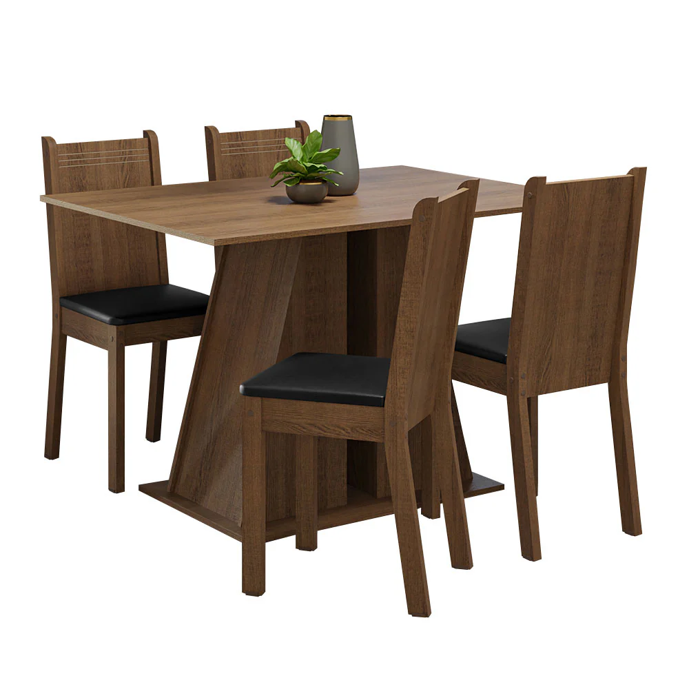 Juego de Comedor Mesa Tapa de Madera 4 Sillas Marrón/Negro Marilyn Madesa - Image 3