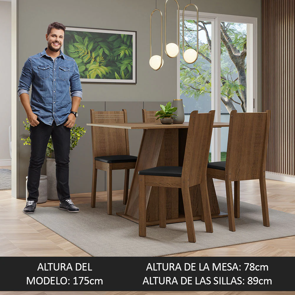 Juego de Comedor Mesa Tapa de Madera 4 Sillas Marrón/Negro Marilyn Madesa - Image 5