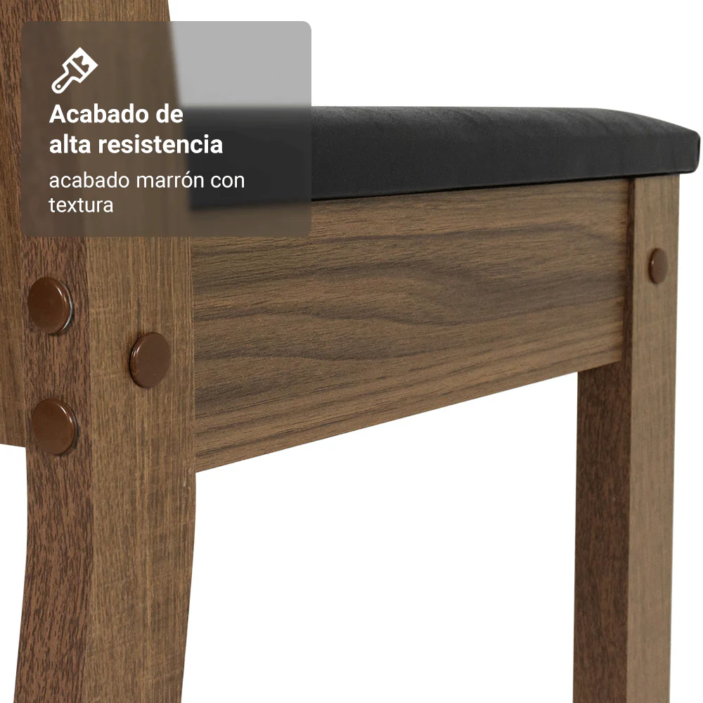 Juego de Comedor Mesa Tapa de Madera 4 Sillas Marrón/Negro Marilyn Madesa - Image 8