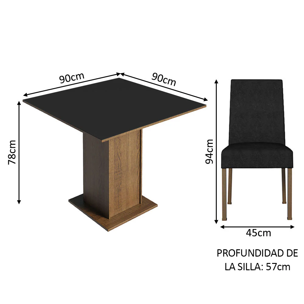 Juego de Comedor Mesa Tapa de Madera 4 Sillas Marrón/Negro/Oxford Karina Madesa - Image 2