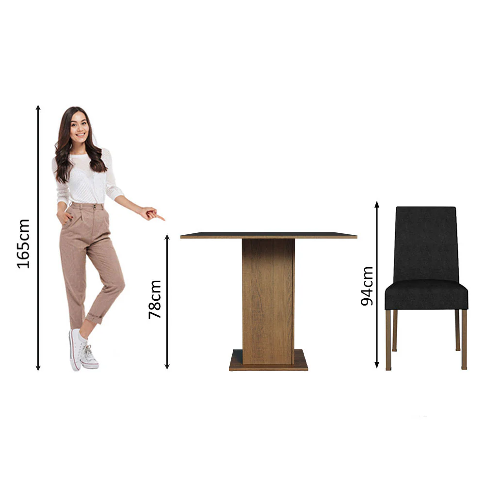Juego de Comedor Mesa Tapa de Madera 4 Sillas Marrón/Negro/Oxford Karina Madesa - Image 5