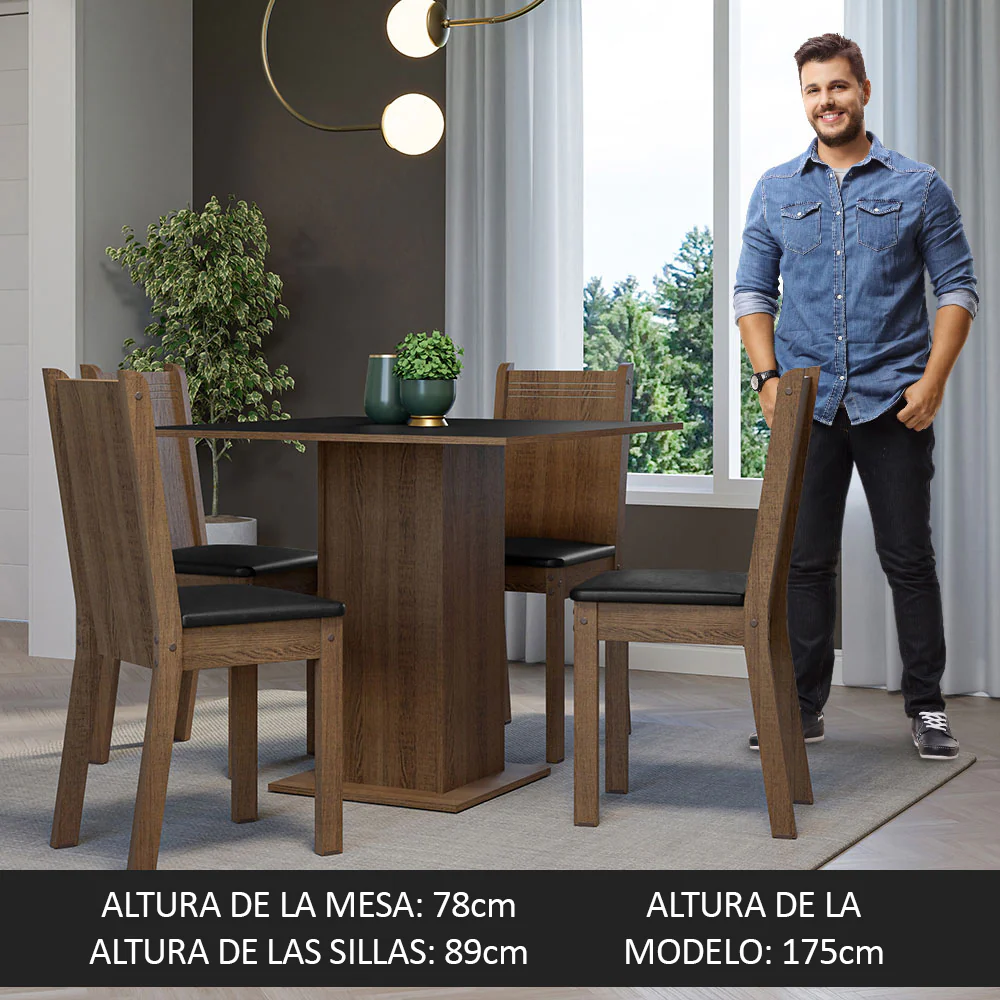 Juego de Comedor Mesa Tapa de Madera 4 Sillas Marrón/Negro Samara Madesa - Image 6