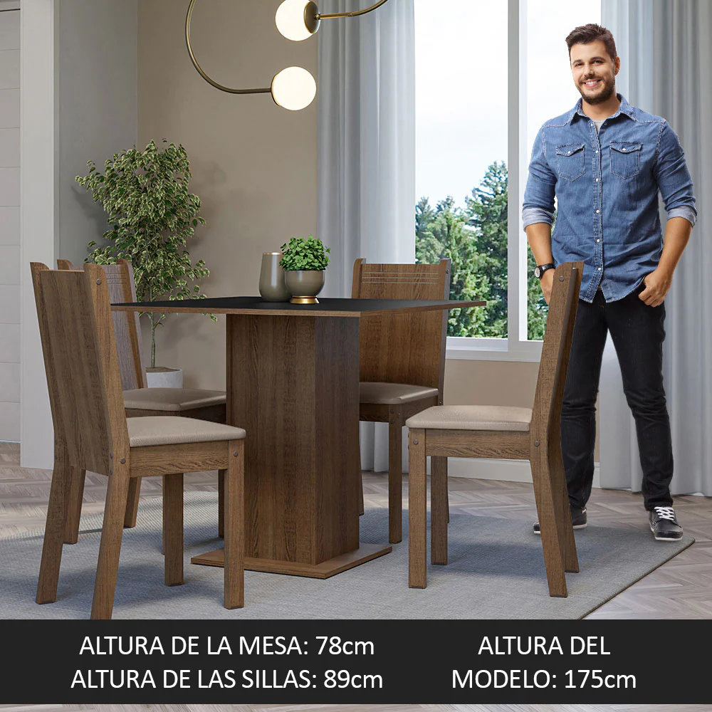 Juego de Comedor Mesa Tapa de Madera 4 Sillas Marrón/Negro/Sintético Beige Samara Madesa - Image 6