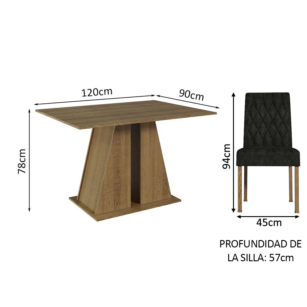 Juego de Comedor Mesa Tapa de Madera 4 Sillas Marrón/Oxford Gisele Madesa - Image 2