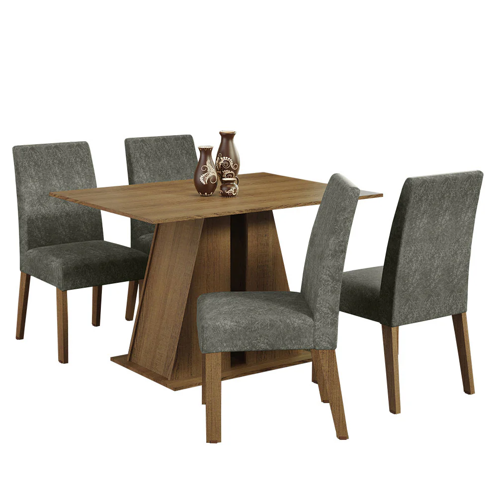 Juego de Comedor Mesa Tapa de Madera 4 Sillas Marrón/Silver Agnes Madesa - Image 3