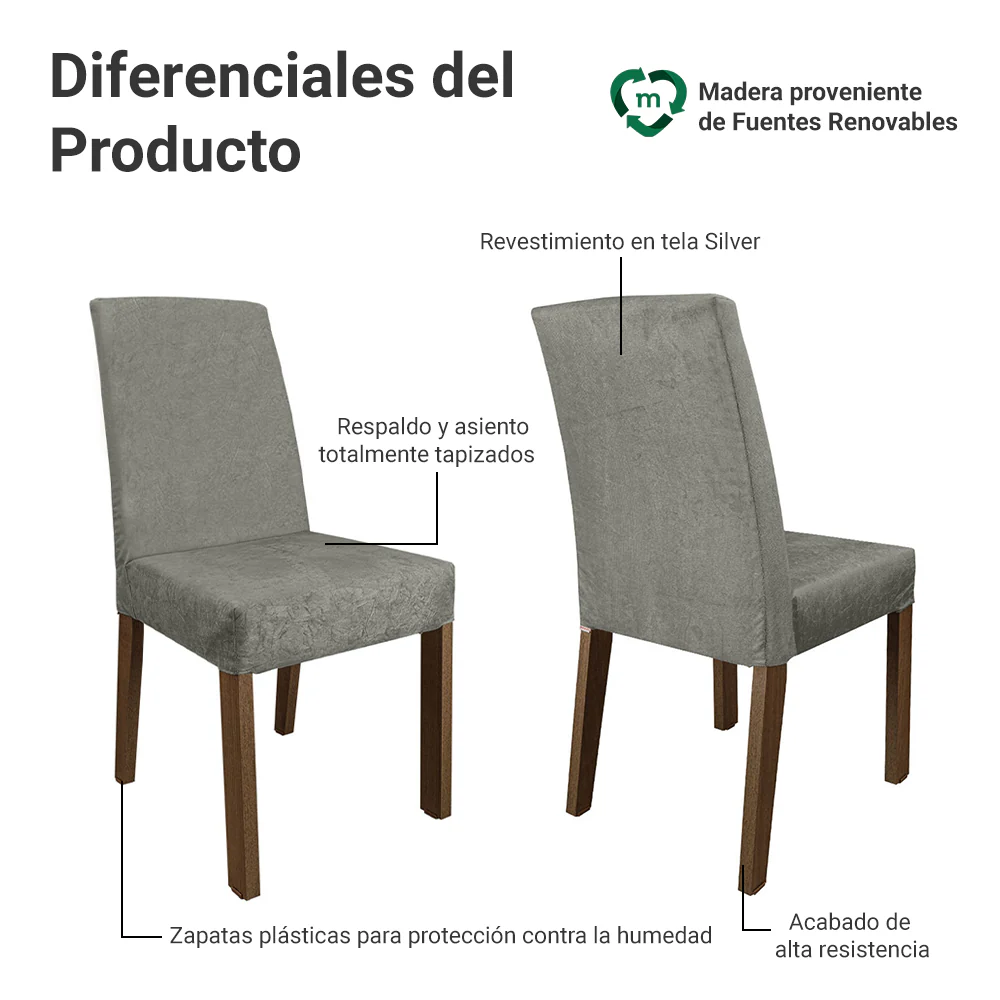 Juego de Comedor Mesa Tapa de Madera 4 Sillas Marrón/Silver Agnes Madesa - Image 4