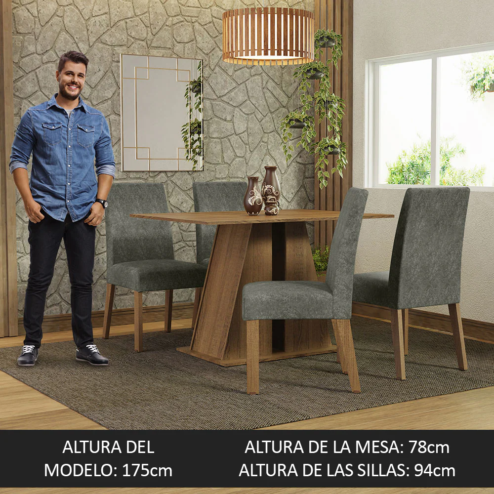 Juego de Comedor Mesa Tapa de Madera 4 Sillas Marrón/Silver Agnes Madesa - Image 5