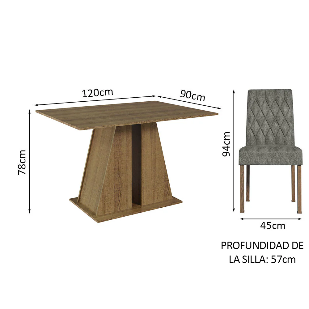 Juego de Comedor Mesa Tapa de Madera 4 Sillas Marrón/Silver Gisele Madesa - Image 2