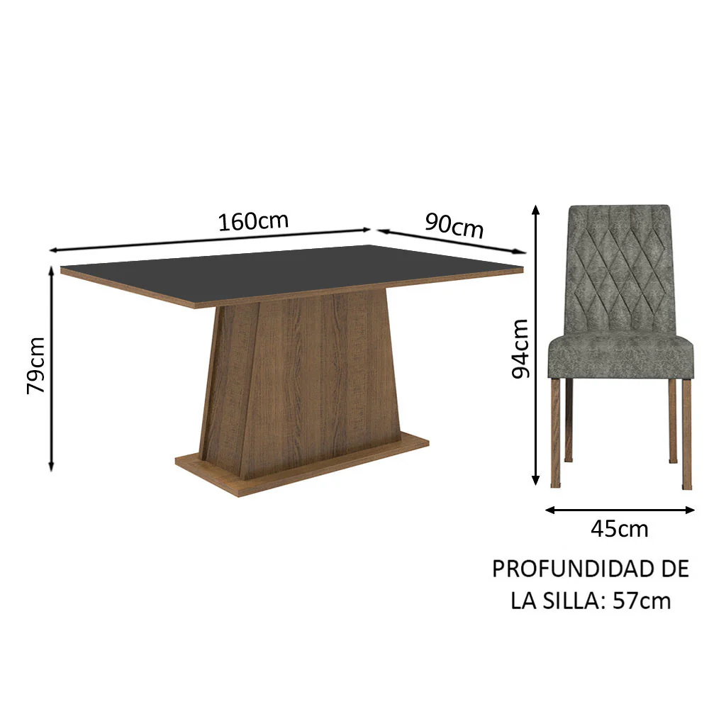 Juego de Comedor Mesa Tapa de Madera 6 Sillas Britney Madesa Marrón/Negro/Plata - Image 2