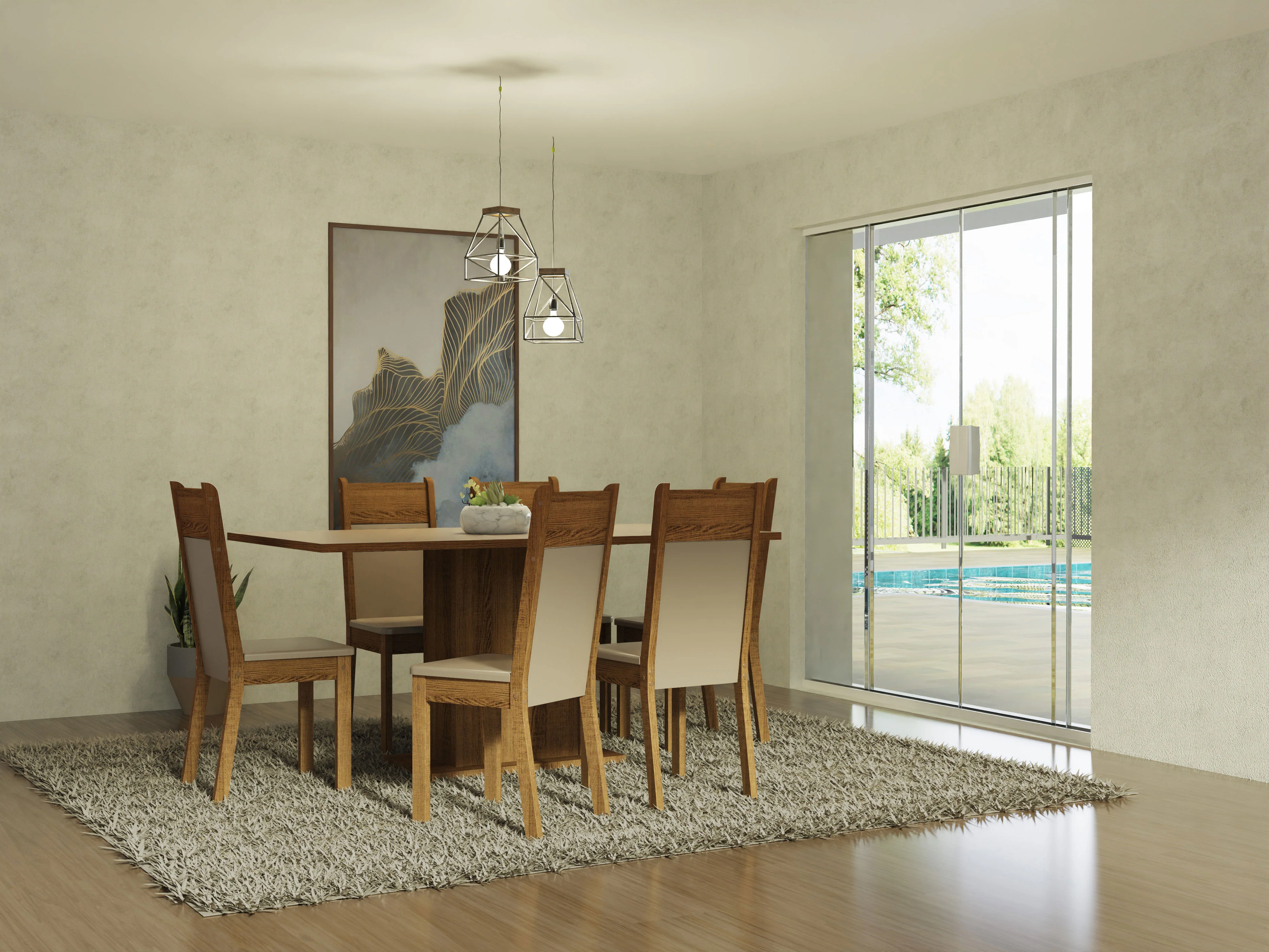 Juego de Comedor Mesa Tapa de Madera 6 Sillas Crema/Marrón/Beige Augusta Madesa - Image 2