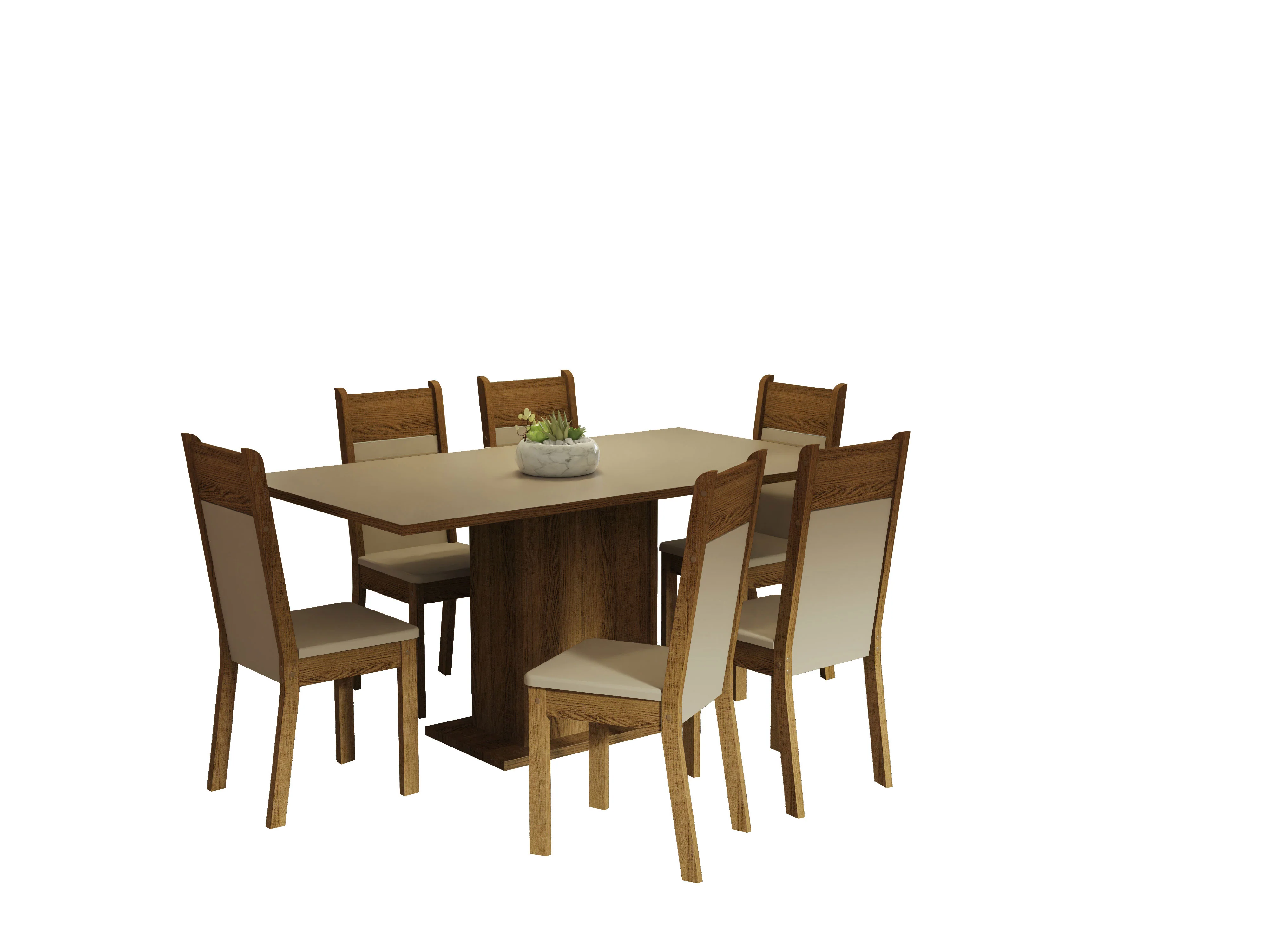 Juego de Comedor Mesa Tapa de Madera 6 Sillas Crema/Marrón/Beige Augusta Madesa - Image 3