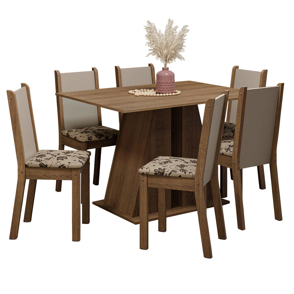 Juego de Comedor Mesa Tapa de Madera 6 Sillas Marrón/Beige Marrón Wendy Madesa - Image 3