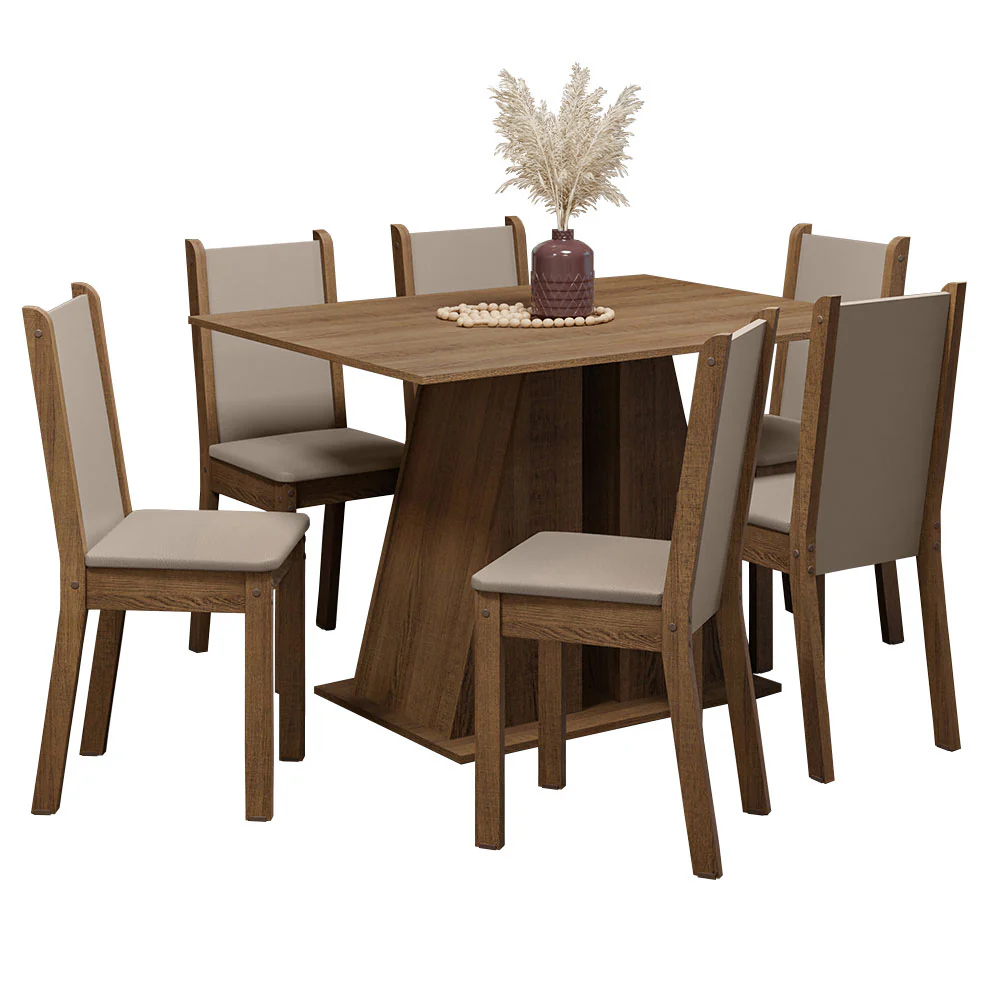 Juego de Comedor Mesa Tapa de Madera 6 Sillas Marrón/Beige Wendy Madesa - Image 3