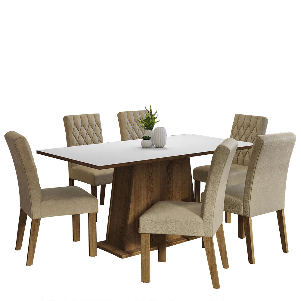Juego de Comedor Mesa Tapa de Madera 6 Sillas Marrón/Blanco/Imperial Britney Madesa - Image 3